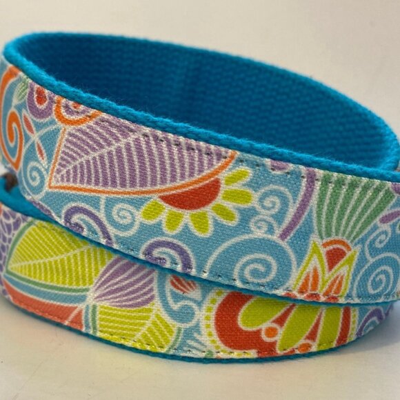 Colorful Eliza B. Leather & Fabric Belt With Brass Buckle Fits 37 - 39" - Picture 5 of 7